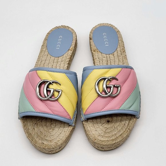 100% Authentic Gucci GG Marmont Multicolor Sandal Espadrilles - Picture 3 of 10